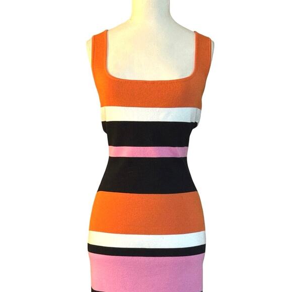 TIMING Womens Modern Pop Striped Sweater Dress Size L Black/Orange/Pink - Picture 4 of 10
